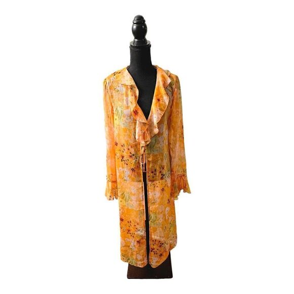 Wild Fable Ladies Orange Floral Print Sheer Long Sleeves Cover-Up Size Multiple - Picture 4 of 10